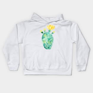 Yellow cactus flowers  watercolor Kids Hoodie